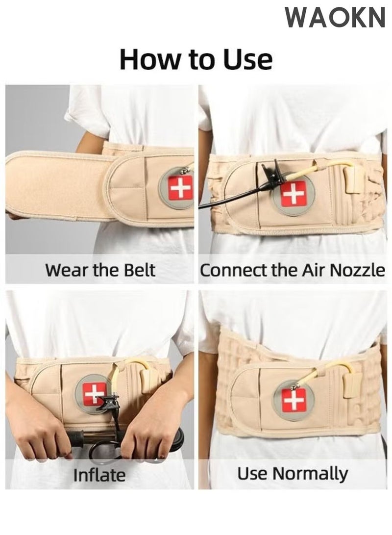 دبليو أيه أو كي أن حزام دعم الظهر القابل للنفخ لتخفيف الضغط على منطقة أسفل الظهر، حزام دعم الفقرات القطنية، مناسب لتخفيف آلام أسفل الظهر للرجال والنساء، مزود بمضخة هواء وحزام تمديد. - Image 4